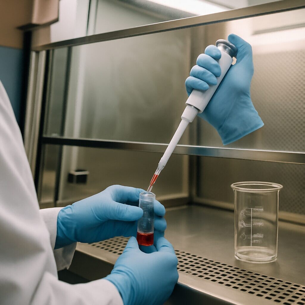 滴定液体的电子液体实验室技术人员的风味浓缩物