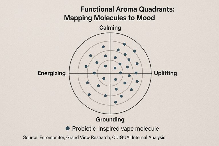 Concentré de saveur pour les e-liquides Quadrants d'arôme fonctionnel: cartographie des molécules à l'humeur