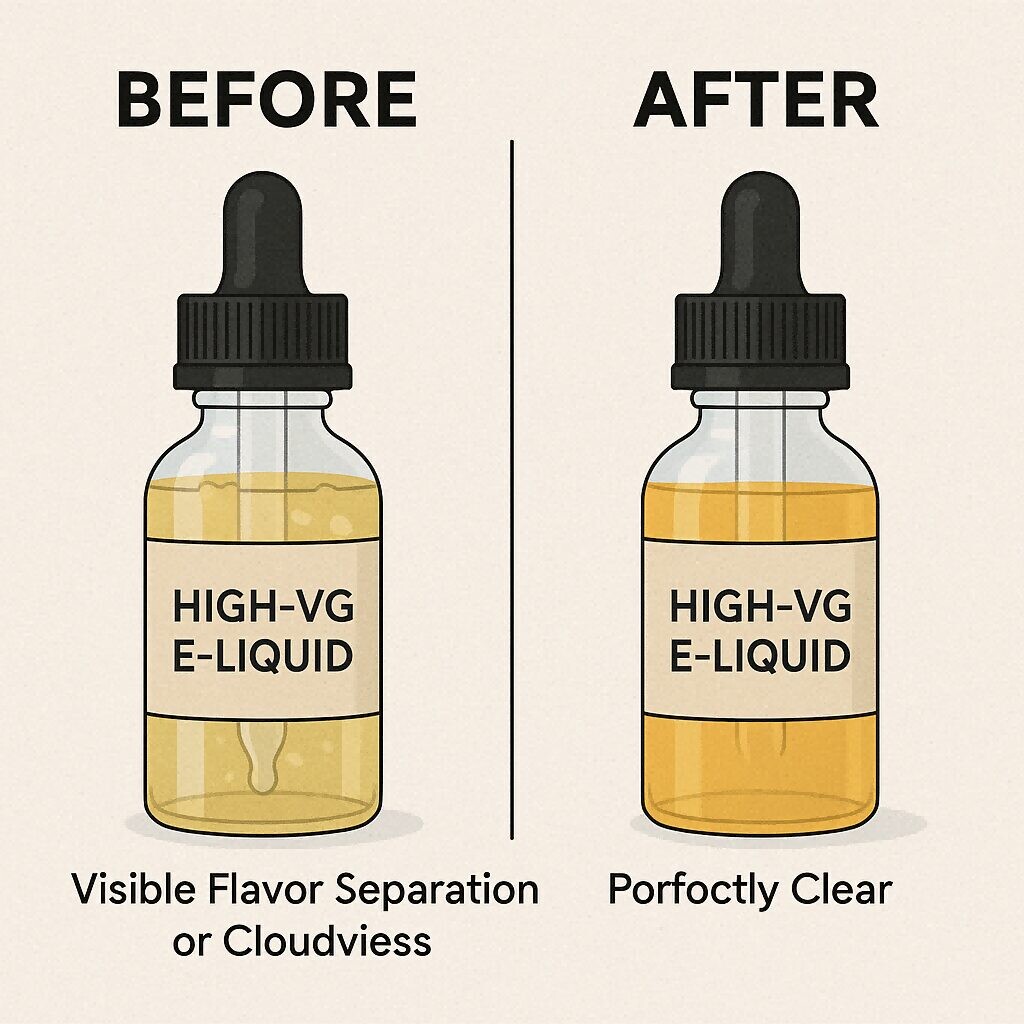 E-liquide VG élevé avant et après la comparaison des concentrés de saveur pour les e-liquides