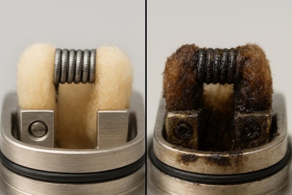 Comparación de alambres de calefacción de cigarrillos electrónicos limpios y sucios Concentrados de sabor para e-líquidos+sabores de cuiguai de líquidos electrónicos