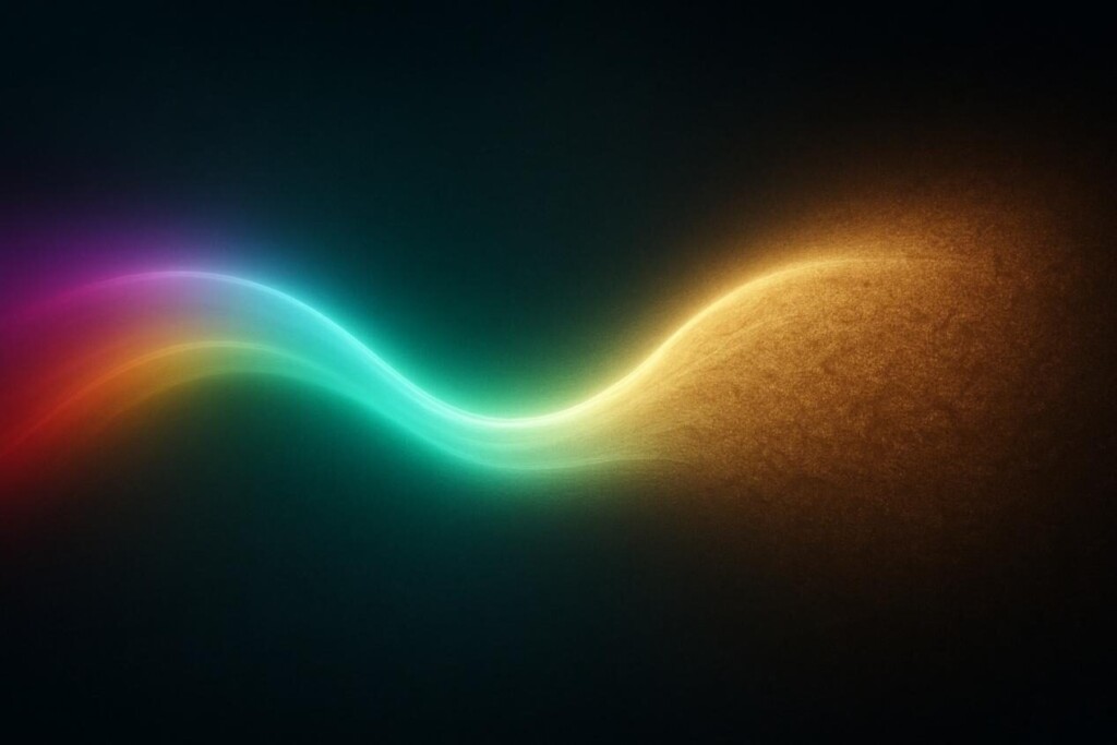 Representación artística abstracta de la luz y el color que se transmiten sin problemas a la textura, simbolizando la armonía entre el olor y el gusto en una experiencia sensorial unificada.