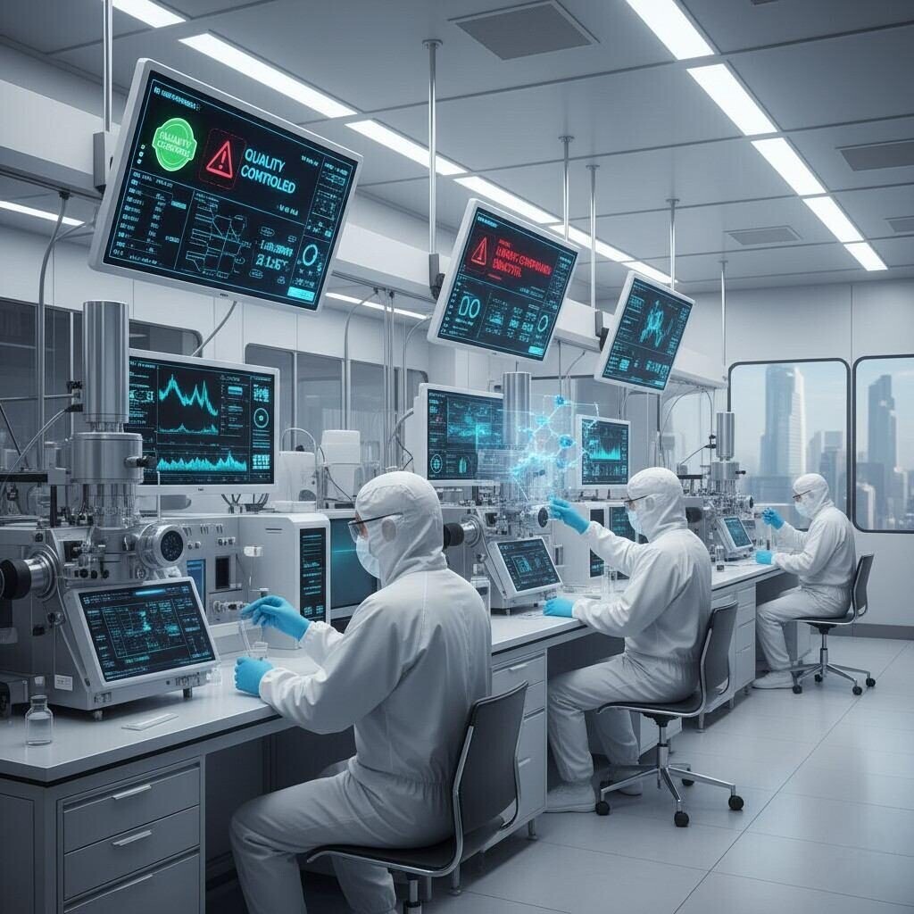 اكتشف مختبرًا مستقبليًا في غرفة الأبحاث حيث يستخدم علماء النكهات أدوات GC-MS المتقدمة ولوحات معلومات السلامة الرقمية لتحليل تركيبات السوائل الإلكترونية بدقة، مما يضمن الجودة والسلامة في منتجات الـvaping.