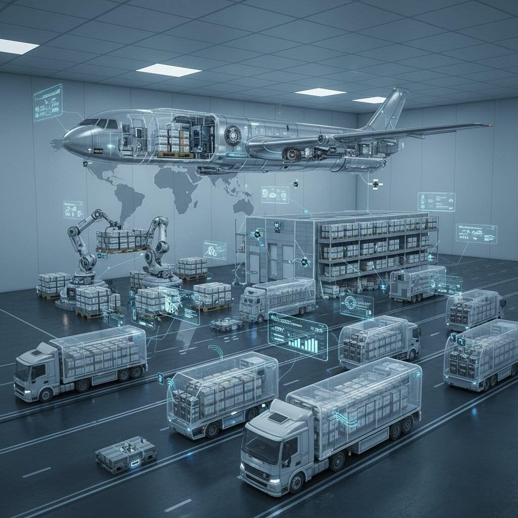 A detailed, futuristic yet realistic 4K cross-section illustration of an international cold-chain logistics pathway, specifically designed for e-liquid cartons. The image highlights refrigerated warehouses, temperature-controlled vehicles, integrated smart IoT sensors for real-time monitoring, comprehensive data dashboards, and precisely sealed e-liquid cartons, showcasing high engineering detail in every step of the global supply chain.