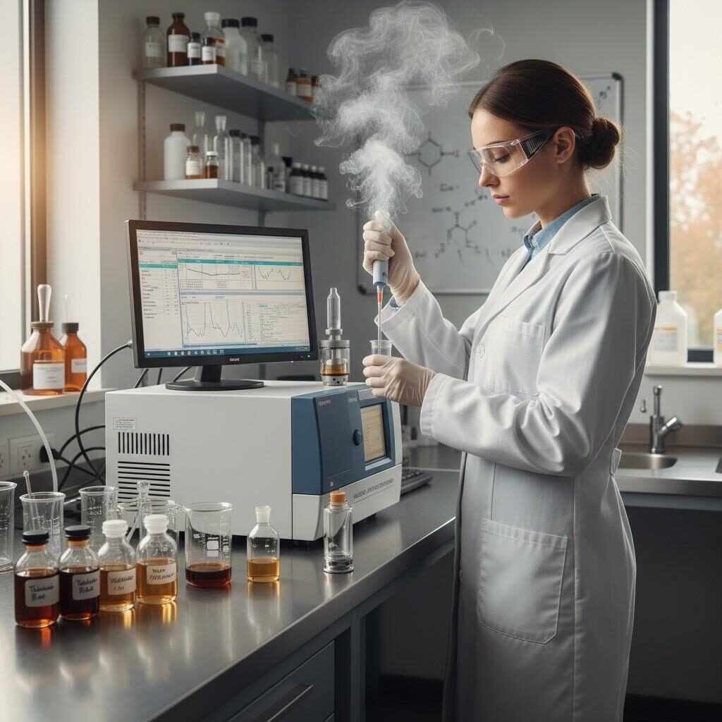 Изучите кропотливую науку создания жидкостей для электронных сигарет. Посмотрите, как химик-ароматизатор использует передовые методы, такие как ГХ-МС и лабораторные испытания, для инноваций и обеспечения высочайшего качества, подлинных табачных ароматизаторов.