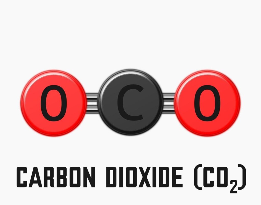 高质量的教育图形显示了二氧化碳 (CO2) 的分子结构，其特征是中心碳原子与两个氧原子形成双键。