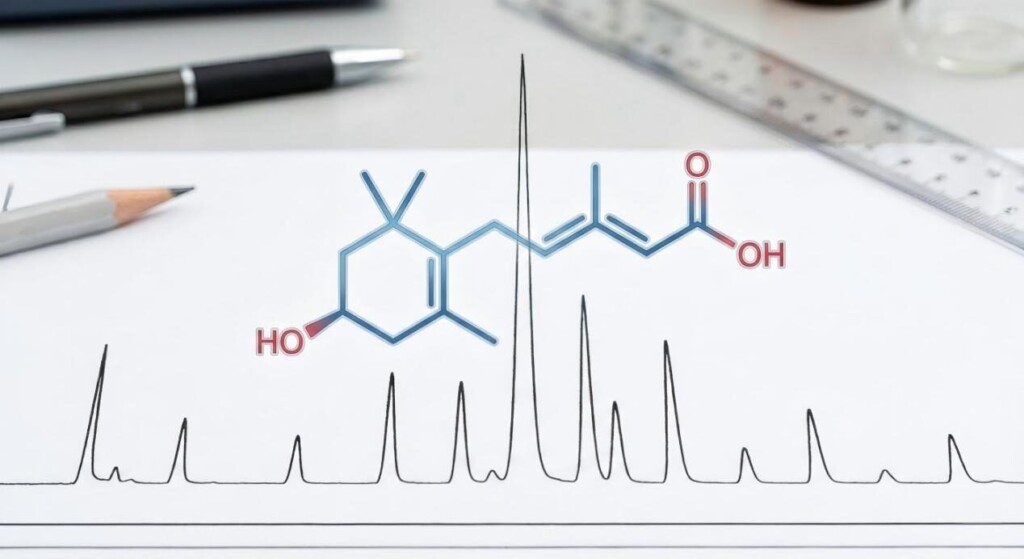High-resolution chromatogram from a GC-MS analysis highlighting the chemical signature and peaks of the Beta-Ionone molecule.