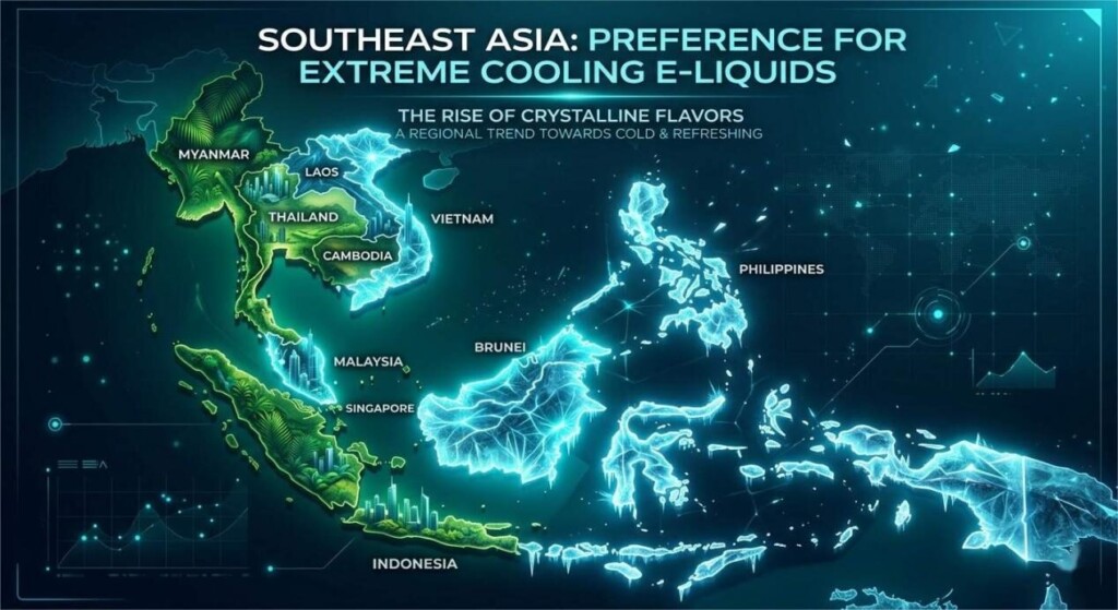 东南亚的未来地图显示了电子烟行业对极端冷却和结晶电子液体口味的区域偏好。