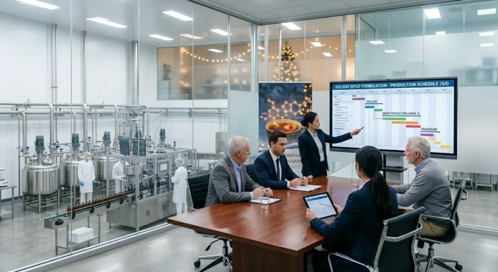 Witness professional collaboration at its best as experts discuss supply chain logistics in our modern, glass-walled manufacturing office.