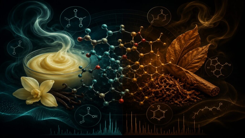 Analyse au niveau moléculaire de la compatibilité des saveurs de tabac et de crème dans la formulation d'e-liquide. Explorer les composés communs issus de la réaction de Maillard qui confèrent au tabac à crème une fusion aromatique chimiquement cohérente.