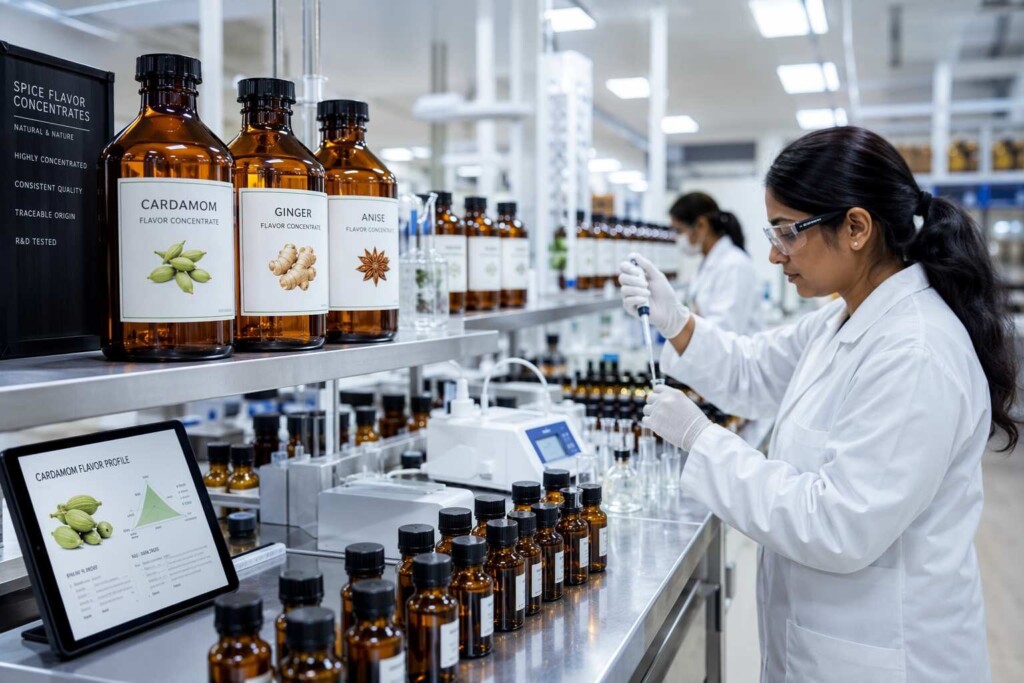 Inside CUIGUAI Flavoring's professional e-liquid flavor R&D laboratory in Guangdong, China. Specialized production of cardamom, ginger, and anise spice flavor concentrates for global e-liquid brand manufacturers.