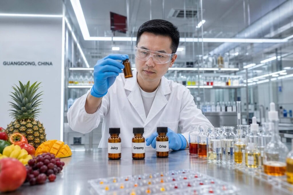 Inside CUIGUAI Flavoring's professional e-liquid concentrate R&D laboratory in Guangdong, China. Development of juicy, creamy, and crisp texture-profile flavor concentrates for global e-liquid brand manufacturers.