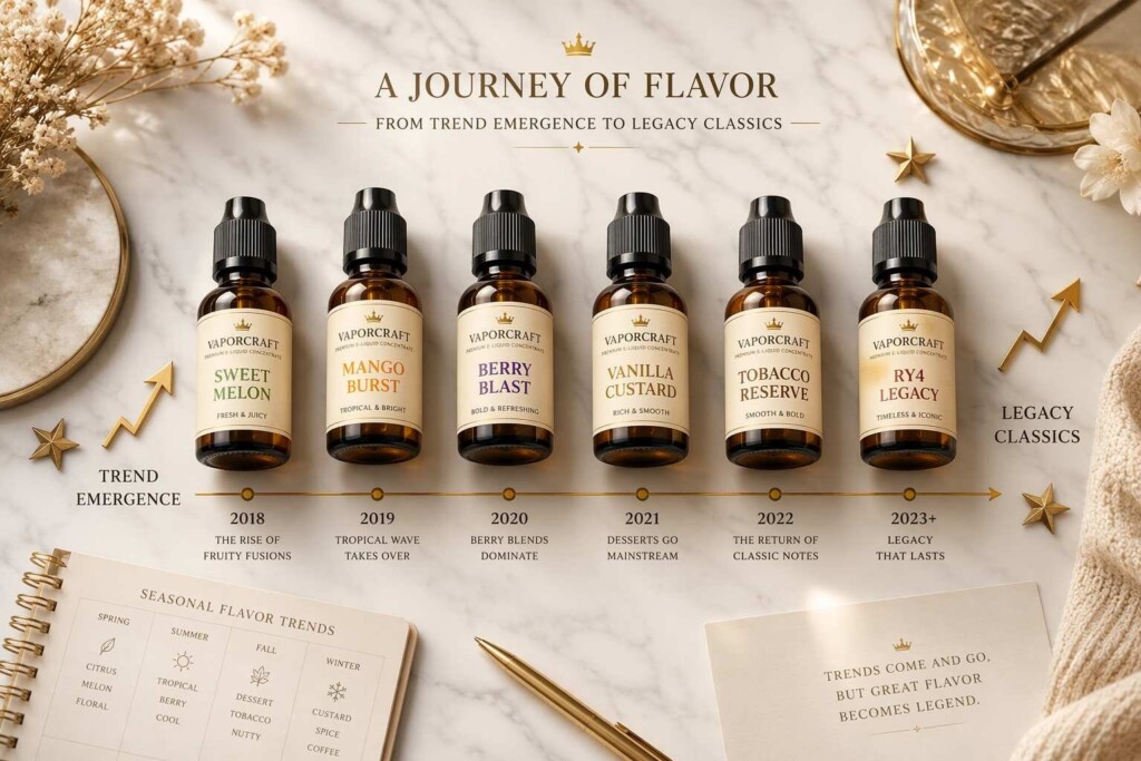 CUIGUAI Flavoring's e-liquid concentrate portfolio supports brands at every lifecycle phase — from rapid-development trend entry to high-consistency legacy production. Manufactured in Guangdong, China with full analytical documentation.