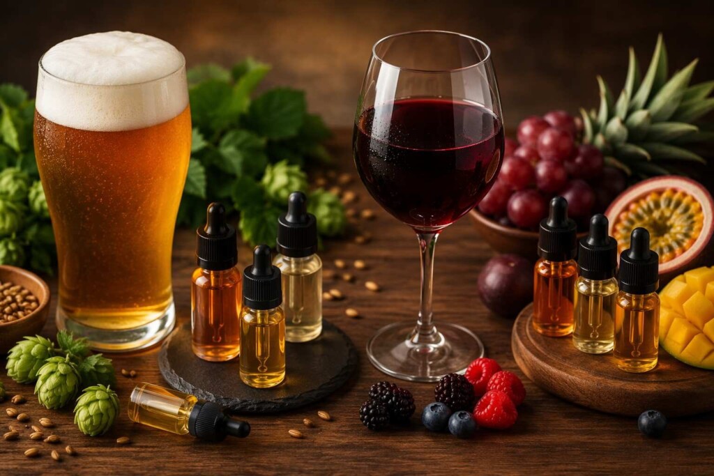 电子烟液口味与精酿啤酒和葡萄酒的搭配技术严格指南，涵盖互补、对比和桥接搭配的香气化学、具体的品种推荐以及针对饮料场合电子烟液浓缩液制造商的 B2B 配方见解。