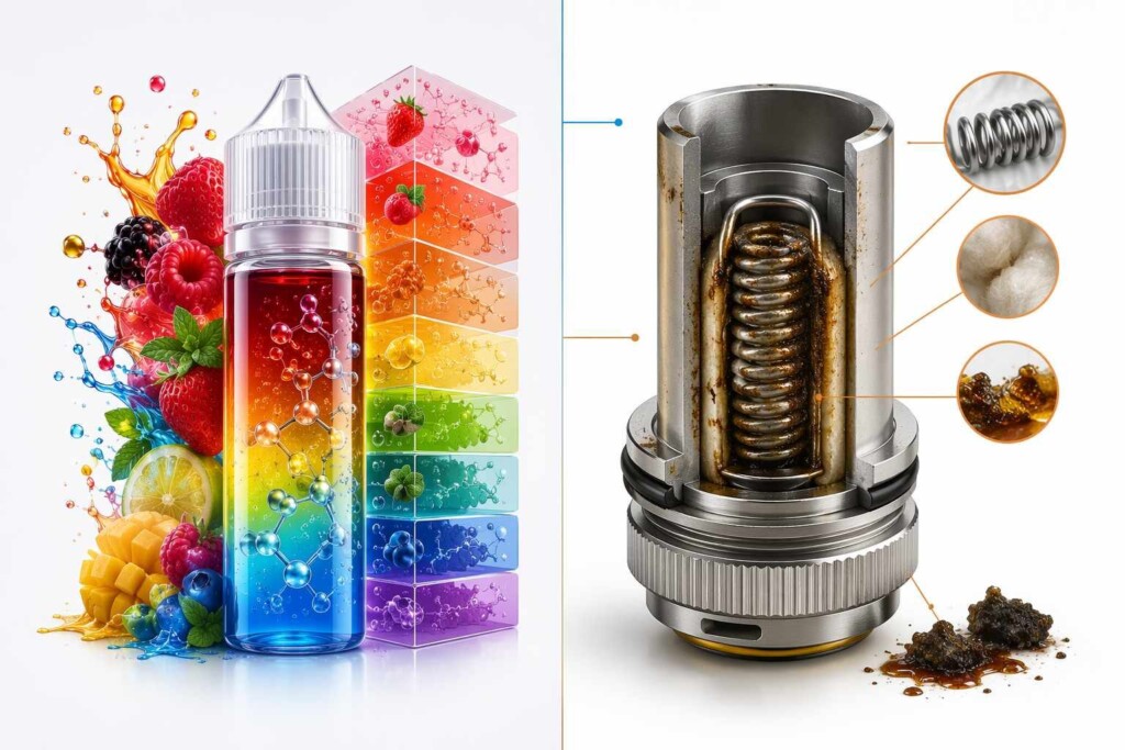 Une analyse technique du compromis entre la complexité des saveurs des e-liquides et la longévité des résistances — couvrant la dégradation du sucralose, la chimie de la caramélisation, les mécanismes d'encrassement des résistances, et les stratégies de formulation B2B pour des concentrés de saveurs adaptés aux résistances.