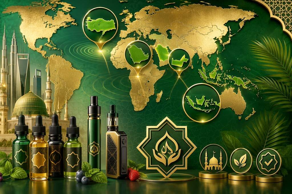 خريطة سوق السجائر الإلكترونية الحلال، إندونيسيا ماليزيا، السائل الإلكتروني الحلال، BPJPH JAKIM ESMA السجائر الإلكترونية، سوق السجائر الإلكترونية الإسلامية عالميًا