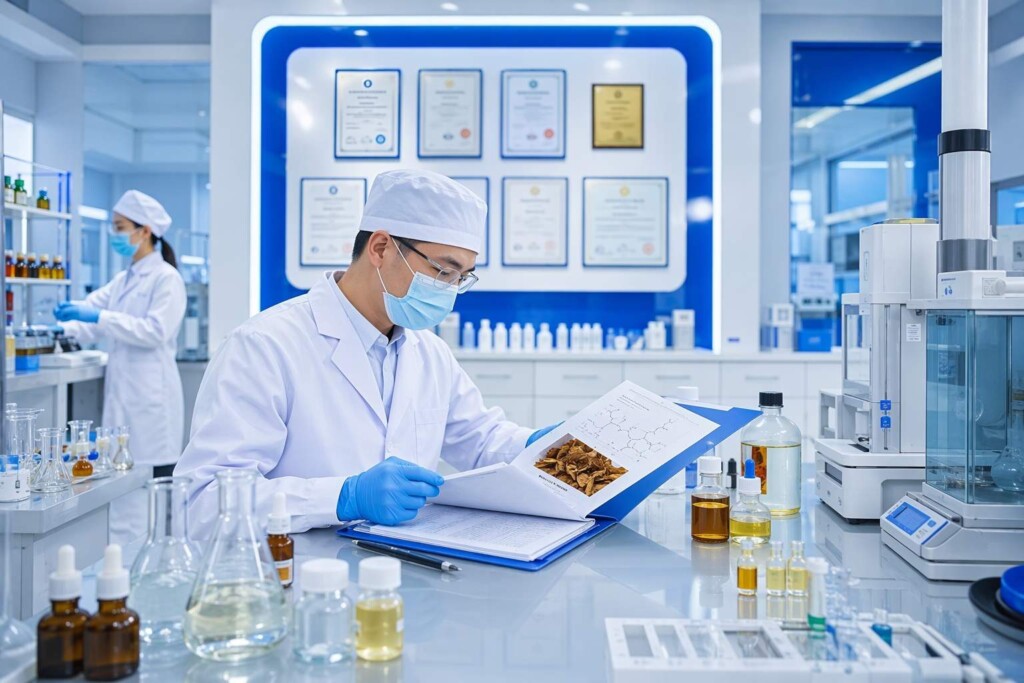 Cuiguai Flavor's GMP and ISO22000-certified manufacturing facility producing EU TPD-compliant e-liquid flavor concentrates — with Article 20 notification-compatible FIDO documentation, batch GC-MS diacetyl analysis, restricted substance pre-screening, and tobacco-flavor portfolio depth for all EU markets including ban-implementing member states.