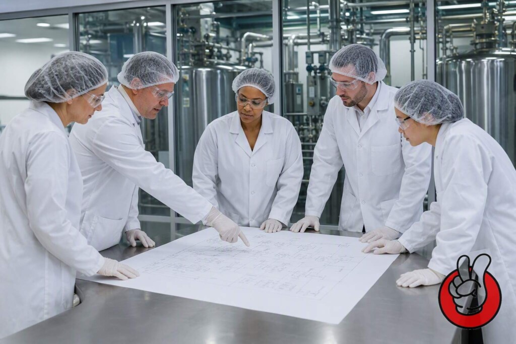 Une équipe CUIGUAI HACCP vérifie chaque étape du diagramme de flux du processus d'arôme liquide avant que les points de contrôle critiques ne soient attribués.