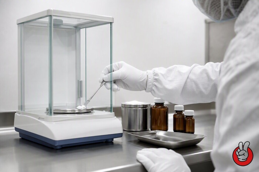 Des balances étalonnées dans une salle blanche à humidité contrôlée garantissent que chaque matière première aromatique est dosée avec précision et enregistrée par rapport à son numéro de lot entrant.