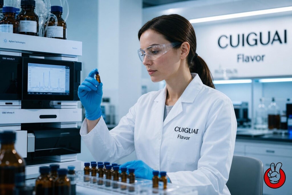 食品科学家使用 HPLC 机器分析医药级电子烟液风味化合物，以确保符合澳大利亚 TGA 临床标准。