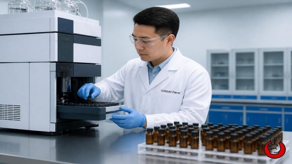 Laboratory and documentation workflow for controlled flavour concentrate assessment.