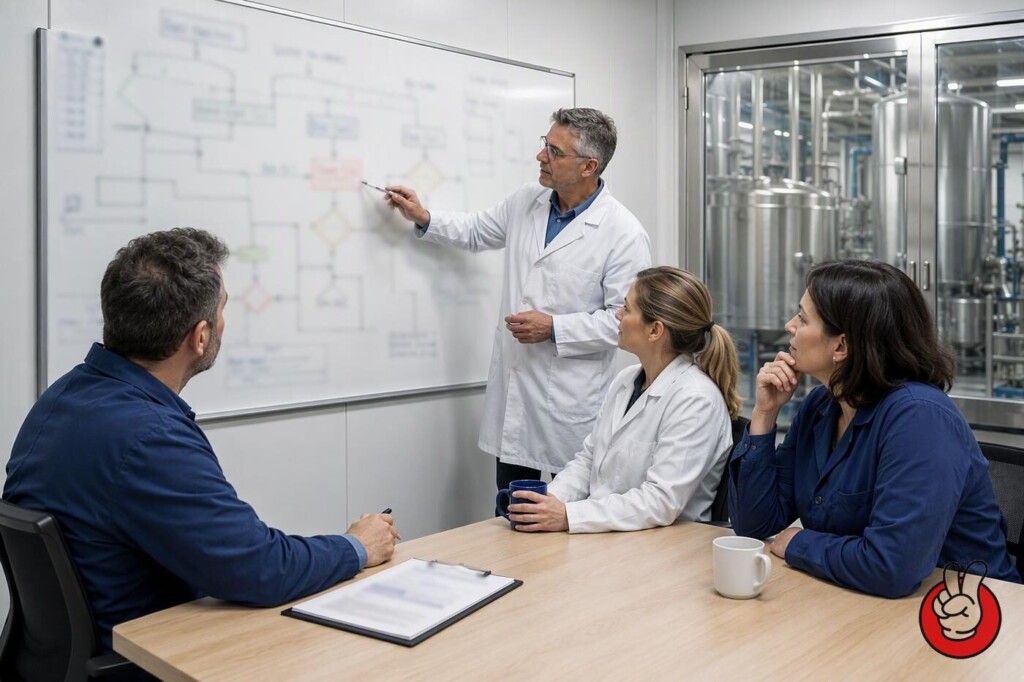 The food safety team evaluates biological, chemical, and physical hazards at each process step to define critical control points and monitoring requirements.